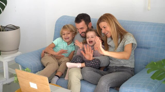 happy family playing at home parents with children