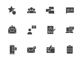 feedback silhouette vector icons isolated on white. feedback black icon set for web, mobile apps, ui design and print polygraphy