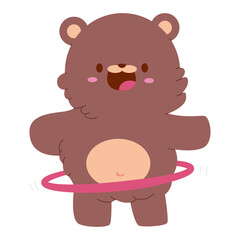 Cute bear with hula hoop vector cartoon character isolated on a white background.