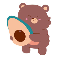 Cute bear with avocado vector cartoon character isolated on a white background.