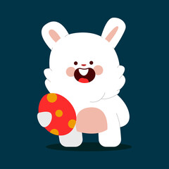 Cute Easter bunny with egg vector cartoon character isolated on background.