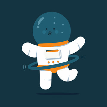 Cute astronaut with hula hoop vector cartoon character.