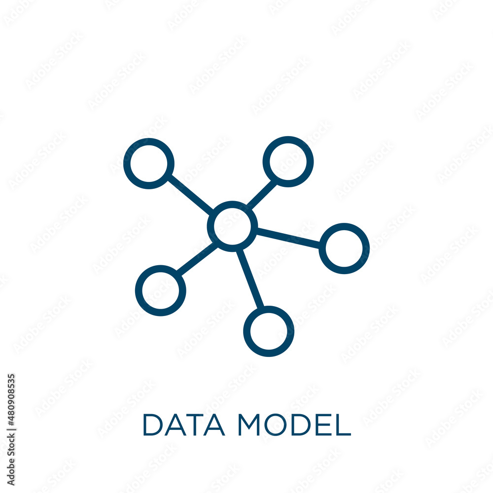 Poster data model icon. thin linear data model, data, model outline icon isolated on white background. line