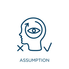 assumption icon. Thin linear assumption, idea, people outline icon isolated on white background. Line vector assumption sign, symbol for web and mobile - obrazy, fototapety, plakaty