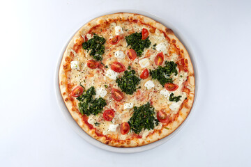 fresh pizza on the white plate