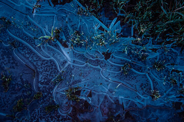 First autumn ice in a freezy morning. Fall scenery in Northern Europe.