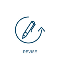 revise icon. Thin linear revise, arrow, reload outline icon isolated on white background. Line vector revise sign, symbol for web and mobile