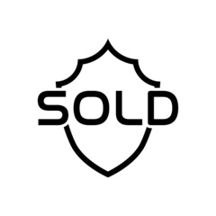 Shield with the text SOLD icon isolated on white background