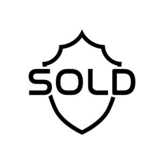 Shield with the text SOLD icon isolated on white background