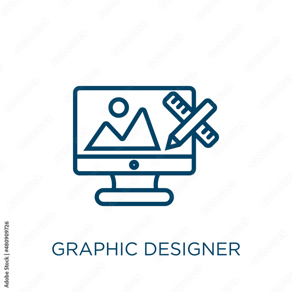 Fototapete graphic designer icon. thin linear graphic designer, business, technology outline icon isolated on w