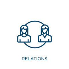 Fototapeta premium relations icon. Thin linear relations, business, communication outline icon isolated on white background. Line vector relations sign, symbol for web and mobile