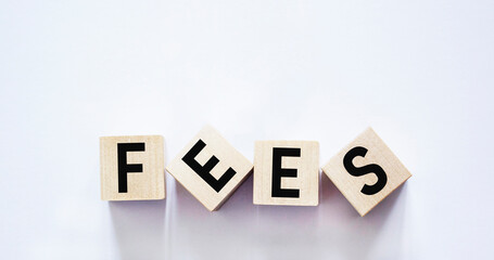Wooden blocks with the word Fees on a white background. Fixed price for a specific service. Cost,...