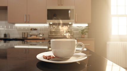 coffee concept idea on kitchen background. selective focus. 3d rendering
