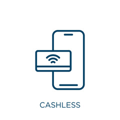 cashless icon. Thin linear cashless, payment, card outline icon isolated on white background. Line vector cashless sign, symbol for web and mobile
