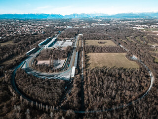 Aerial view of The Autodromo Nazionale of Monza, that is a race track located near the city of...