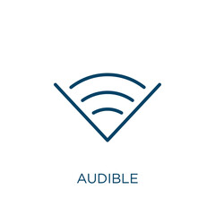 audible icon. Thin linear audible, vector, sound outline icon isolated on white background. Line vector audible sign, symbol for web and mobile - obrazy, fototapety, plakaty