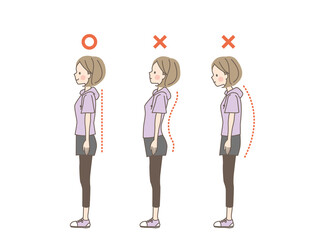 猫背と反り腰と真っすぐ伸びた姿勢の女性セット