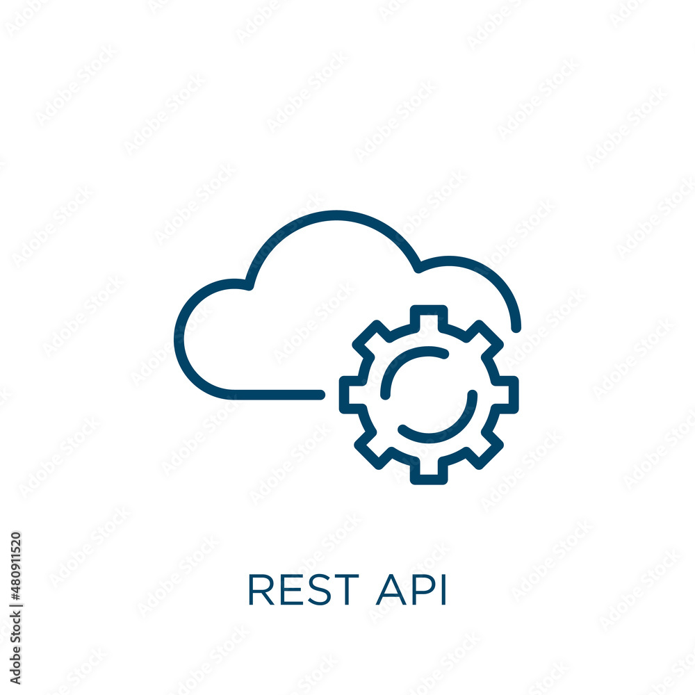 Poster rest api icon. thin linear rest api, software, api outline icon isolated on white background. line v