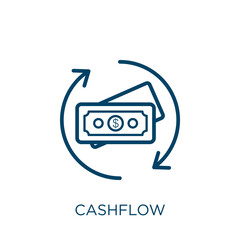 cashflow icon. Thin linear cashflow, business, flow outline icon isolated on white background. Line vector cashflow sign, symbol for web and mobile - obrazy, fototapety, plakaty