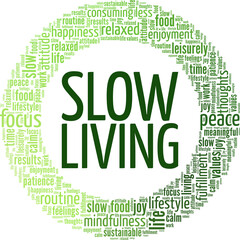 Slow Living conceptual vector illustration word cloud isolated on white background.
