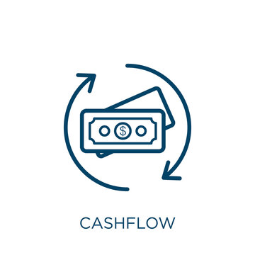 cashflow icon. Thin linear cashflow, business, flow outline icon isolated on white background. Line vector cashflow sign, symbol for web and mobile
