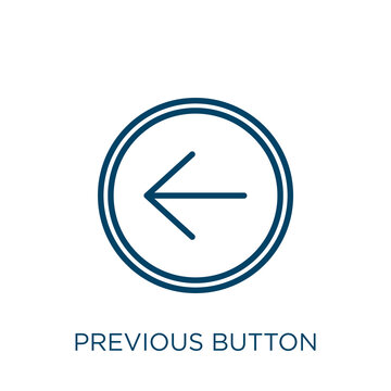 previous button icon. Thin linear previous button, internet, next outline icon isolated on white background. Line vector previous button sign, symbol for web and mobile