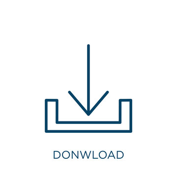 donwload icon. Thin linear donwload, business, internet outline icon isolated on white background. Line vector donwload sign, symbol for web and mobile