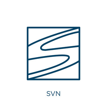 svn icon. Thin linear svn, branch, computing outline icon isolated on white background. Line vector svn sign, symbol for web and mobile