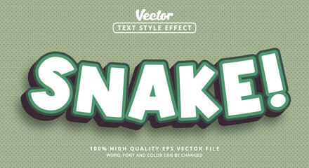 Snake text with green and white color combination style, Editable text effect