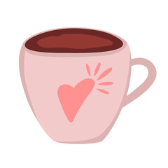 Hand drawn a cup of coffee with heart. Vector doodle sketch illustration isolated on white background.