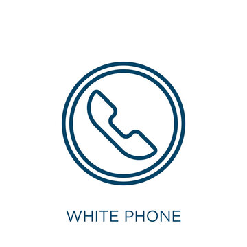 White Phone Icon. Thin Linear White Phone, Phone, Telephone Outline Icon Isolated On White Background. Line Vector White Phone Sign, Symbol For Web And Mobile