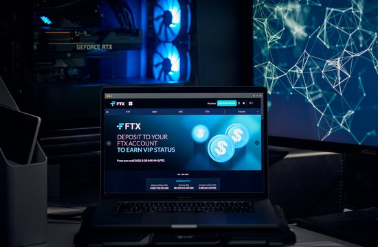 Milan, Italy - January 11, 2022: ftx token - FTT website's hp seen on a laptop screen. ftx token, FTT coin logo visible. Cryptocurrency, defi, nft concepts illustrative editorial.