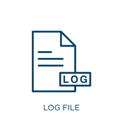 log file icon. Thin linear log file, file, log outline icon isolated on white background. Line vector log file sign, symbol for web and mobile - obrazy, fototapety, plakaty