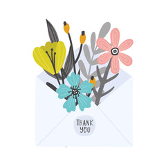 Letter with flowers. Hand drawn vector illustration. Card or wedding stationary concept
