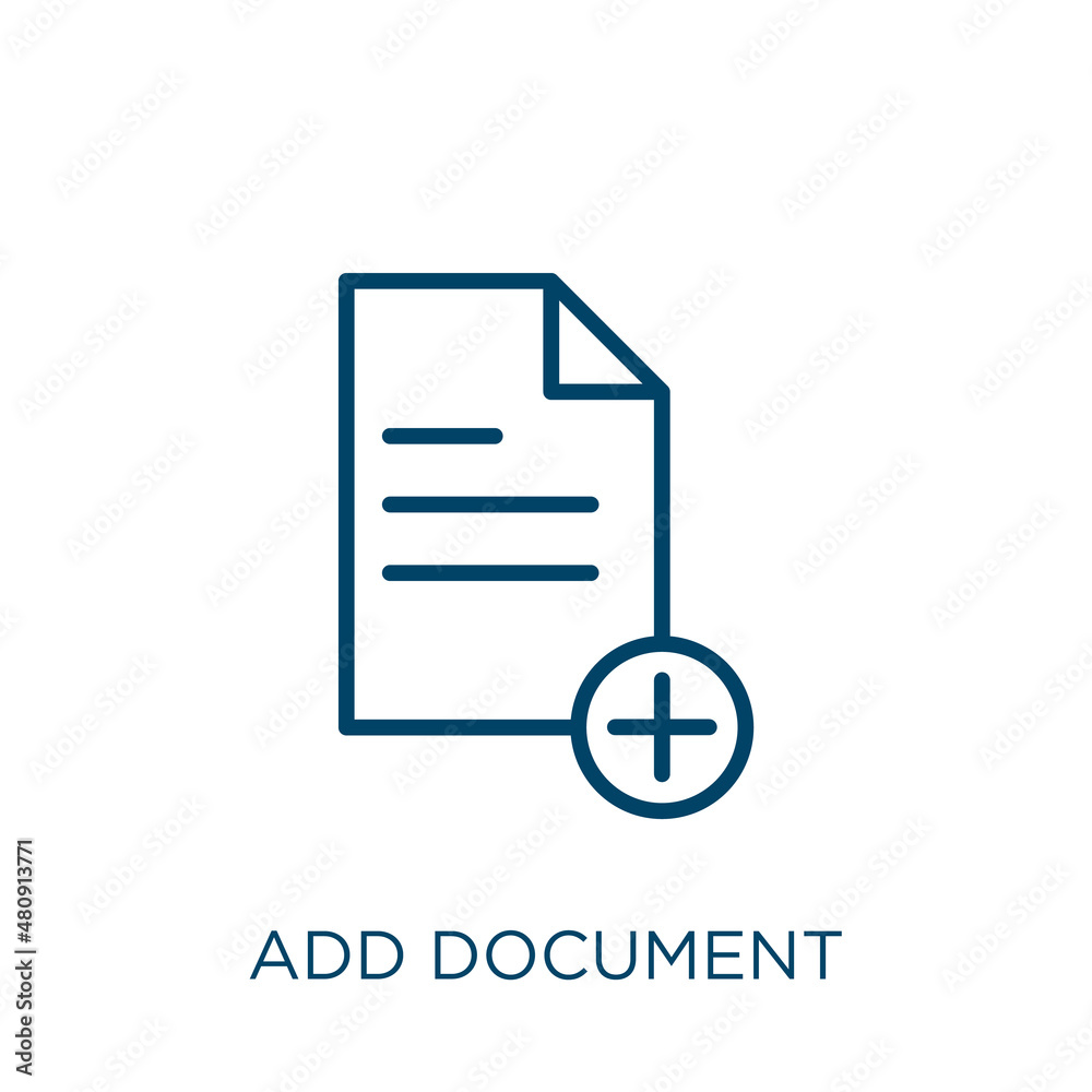 Poster add document icon. thin linear add document, add, document outline icon isolated on white background