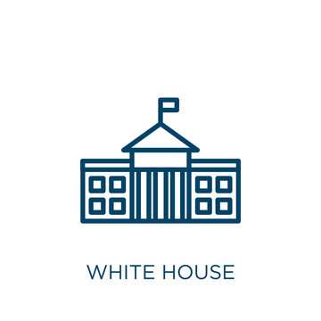white house icon. Thin linear white house, building, house outline icon isolated on white background. Line vector white house sign, symbol for web and mobile