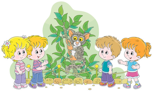 kids watching tarsier animal in zoo clip art preview