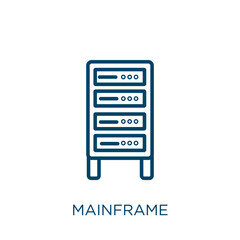 mainframe icon. Thin linear mainframe, data, internet outline icon isolated on white background. Line vector mainframe sign, symbol for web and mobile - obrazy, fototapety, plakaty