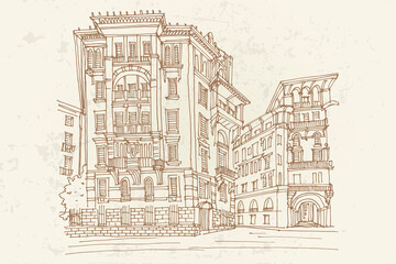 vector sketch of Coppede Quarter, Rome, Italy