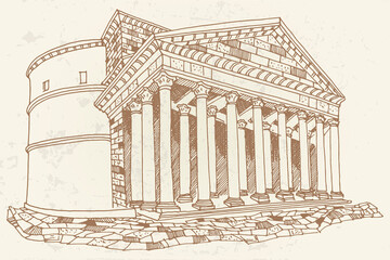 Vector sketch of Pantheon. Rome. Italy. Retro style. - 480915749