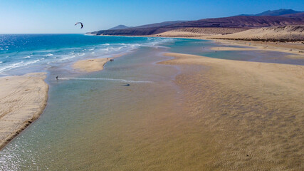 Aerial view of the beautiful Morro Jable beach in Fuerteventura, Canarias: January 2022