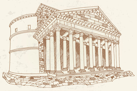 recommend clip art: Vector sketch of Pantheon. Rome. Italy. Retro style.