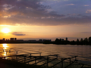 Golden sunset over the river