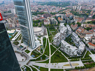 Naklejka premium Aerial view of City Life Milano, Three Towers, bird view of 