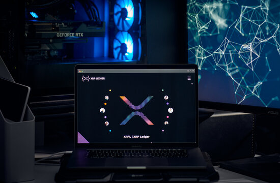Milan, Italy - January 11, 2022: xrp - XRP website's hp seen on a laptop screen. xrp, XRP coin logo visible. Cryptocurrency, defi, nft concepts illustrative editorial.