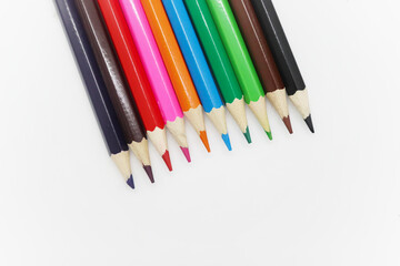 Set of colored pencils isolated on white background