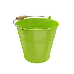 Green iron bucket with a lowered handle on a white background, 3d render © salamahin
