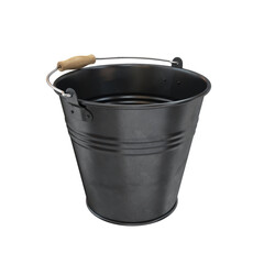 Black iron bucket with a lowered handle on a white background, 3d render