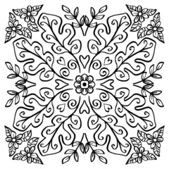 Floral mandala pattern on black and white.