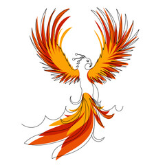 firebird,phoenix sketch drawing in one continuous line,vector